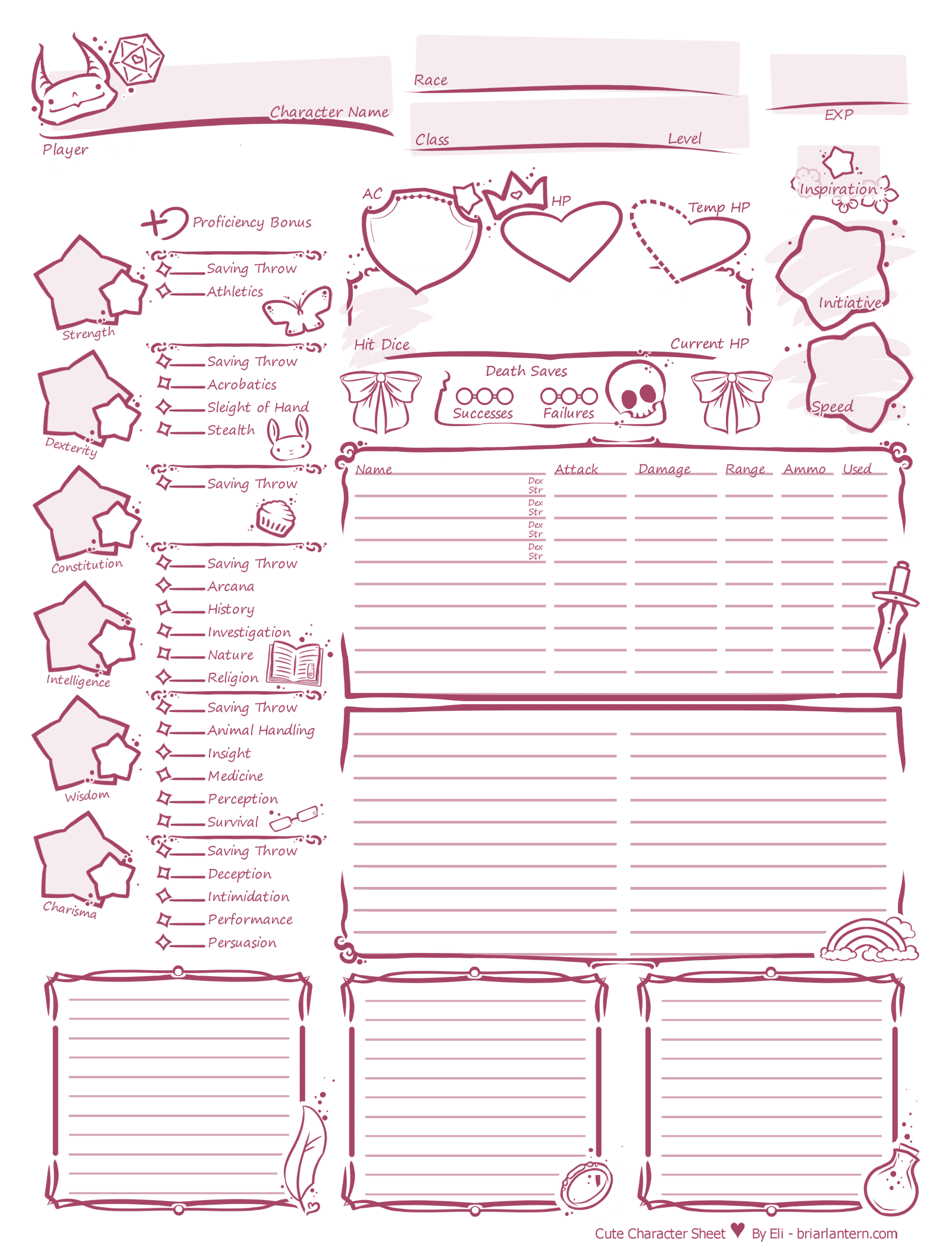 Cute Character Sheet 5th Edition