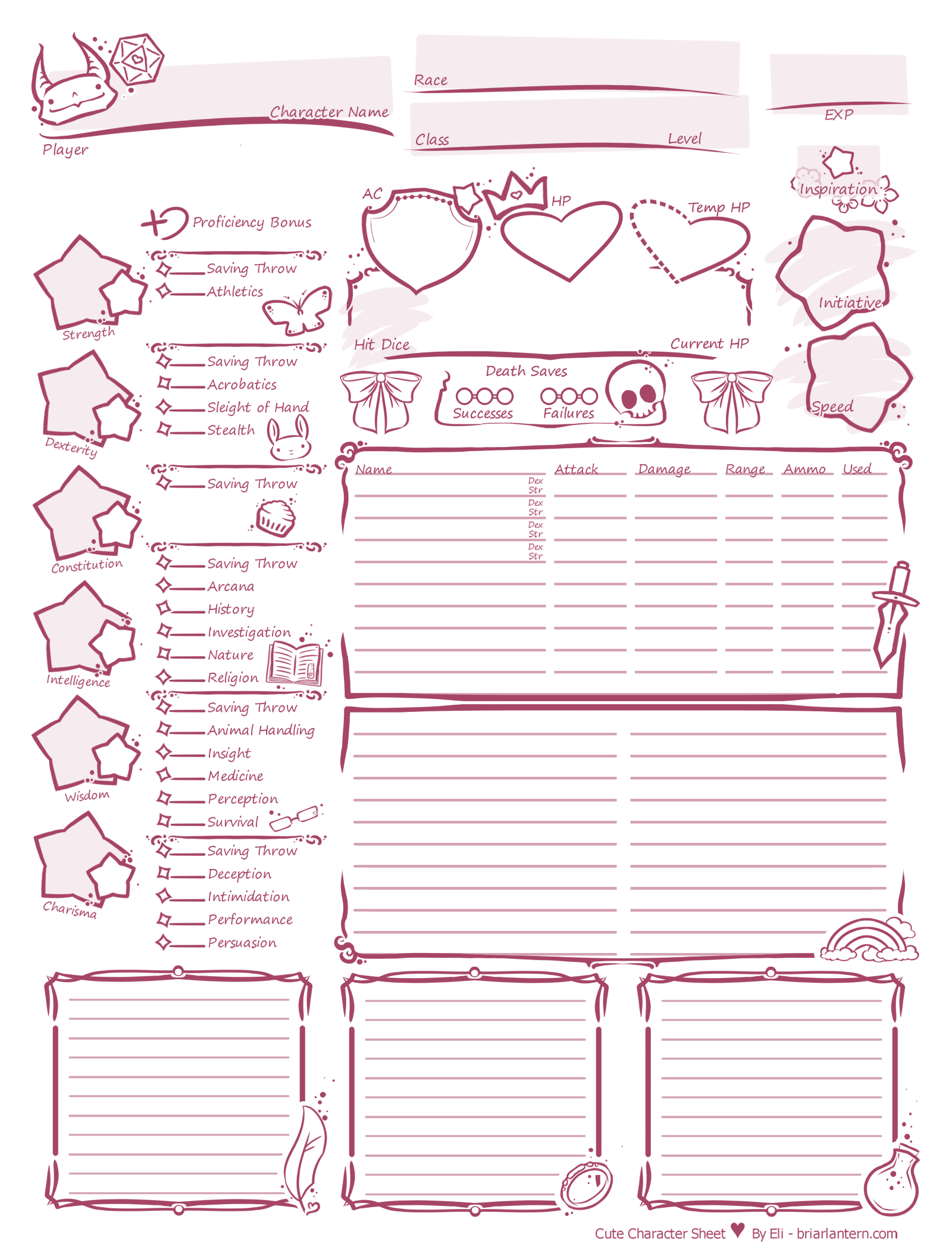 cute character sheet 5th edition