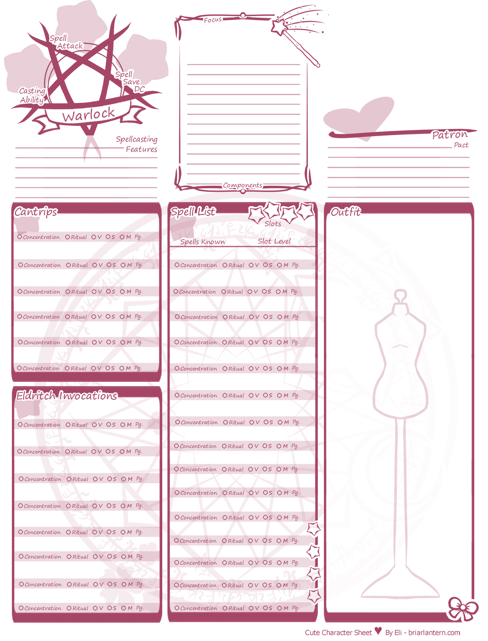 Cute Character Sheet 5th Edition