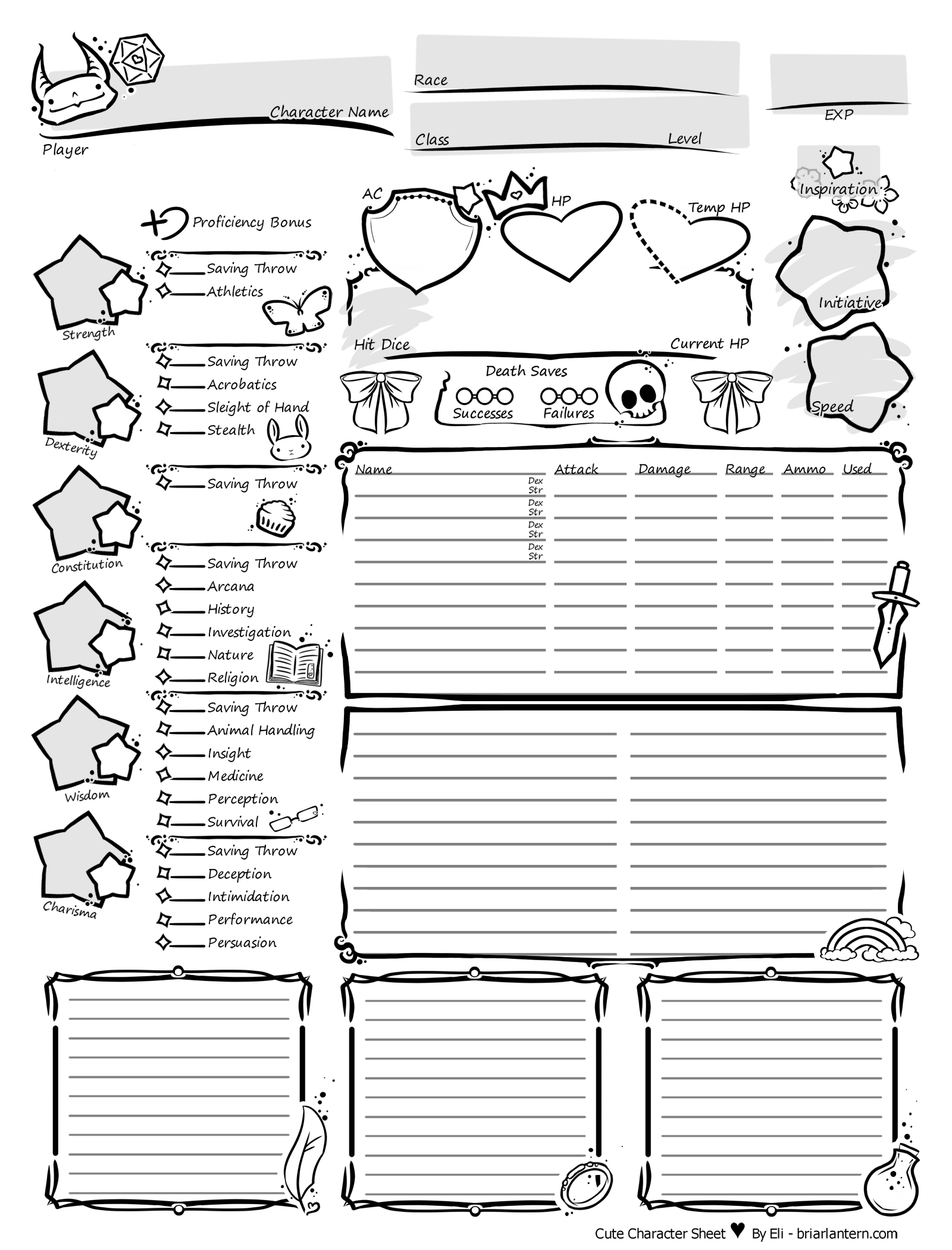 Cute Cotton Candy Dungeons & Dragons Character Sheet Downloadable Fillable  PDF Document 