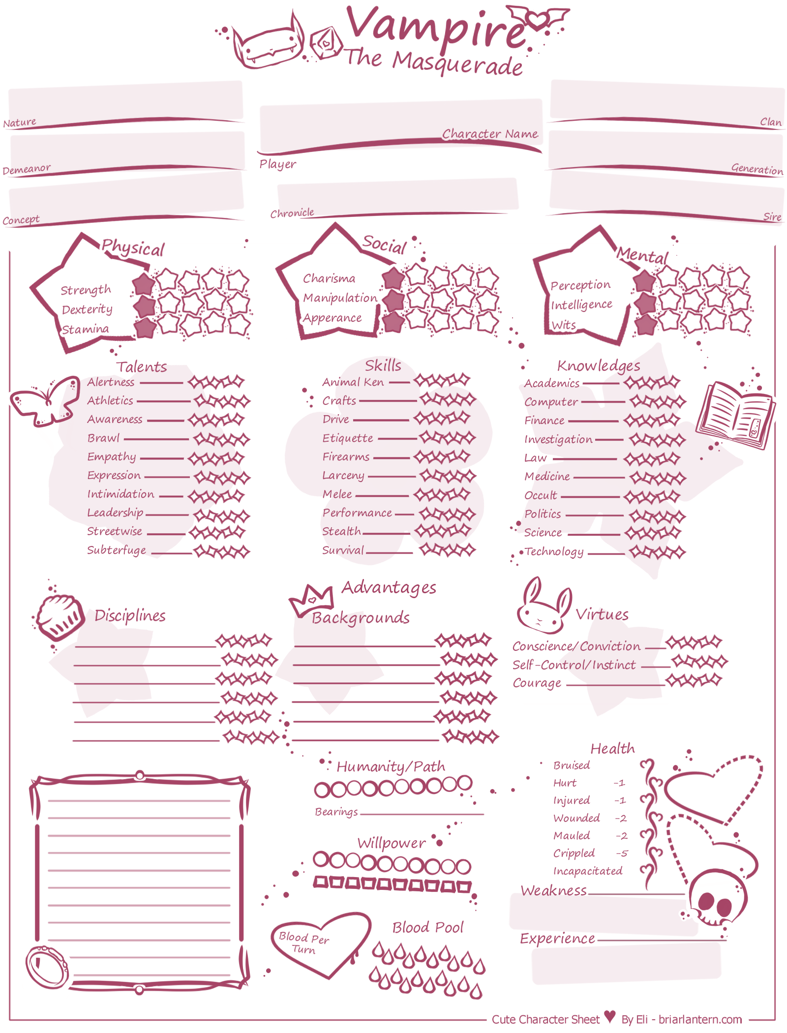 Vampire The Masquerade Character Sheet